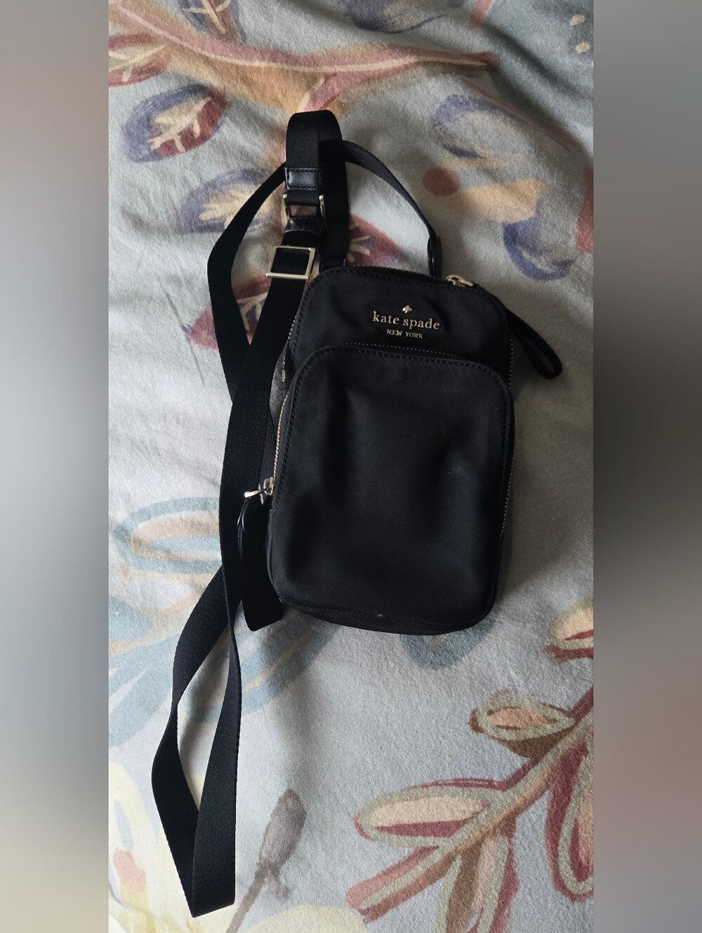 kate spade black nylon crossbody phone bag with gold-tone logo